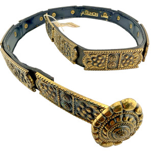 Vintage Avignon white leather and brass medallion belt Avignon leather belt - Gem main image 4