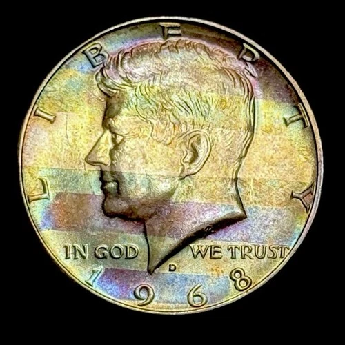 Kennedy Half Dollar 1968 D 40% Silver Uncirculated Monster Rainbow Toning