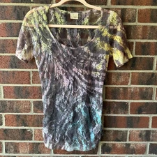 Md Y2k VTG Daytrip Sheer Tie Dye Mesh & Lace Ruched Top Fairy Grunge Coquette 00