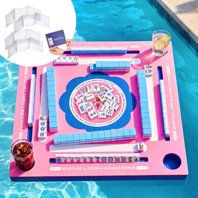 Floating Mahjong Table for Pool, Floating Mahjong Mat with 4 Mahjong Card Protec