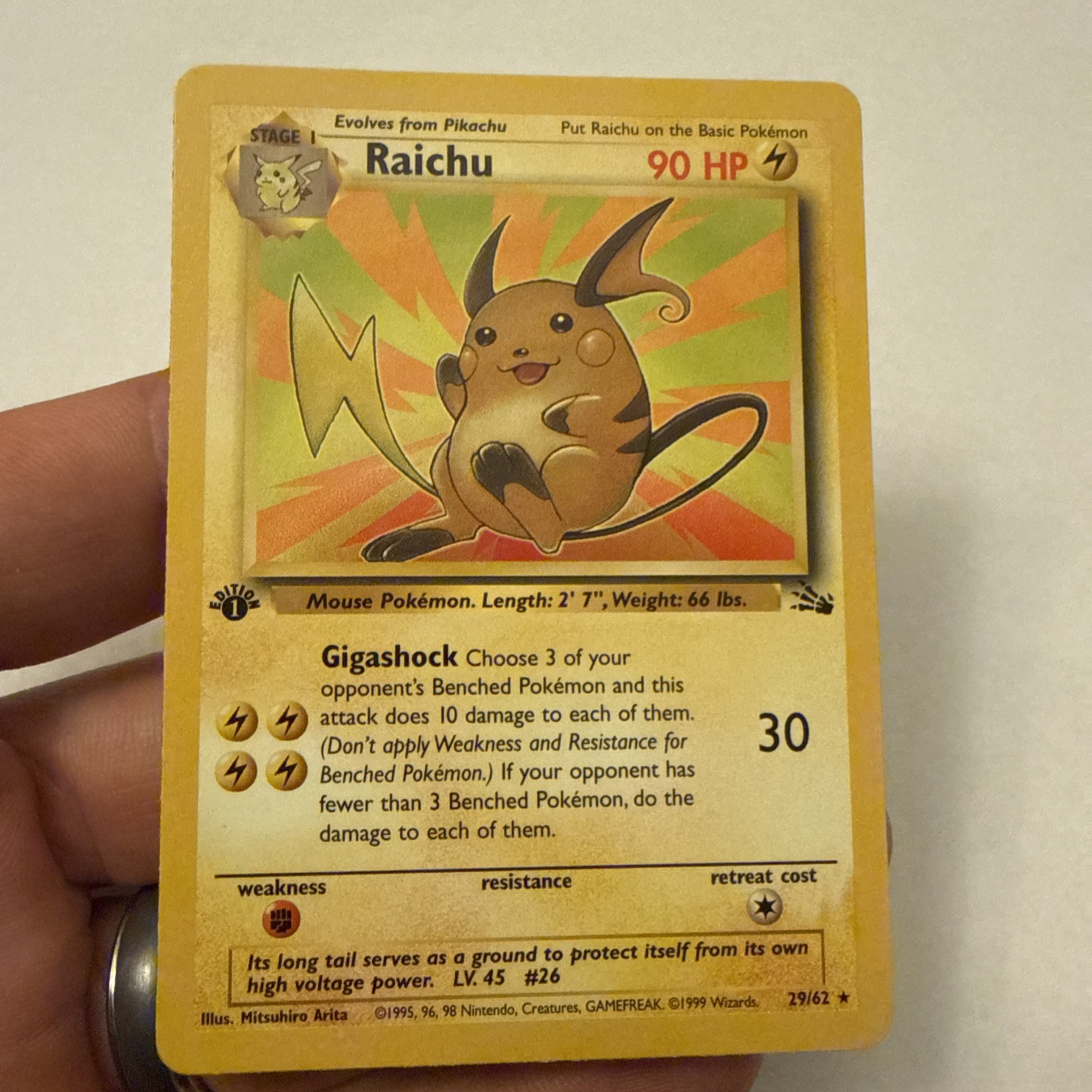 Raichu | 1st Edition | Fossil | 29/62 | NM-M | Pokemon | WotC