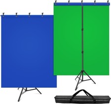 Blue Green Screen Backdrop Kit, 2in1 7x5ftHxW Green Screen Stand for Streamin...