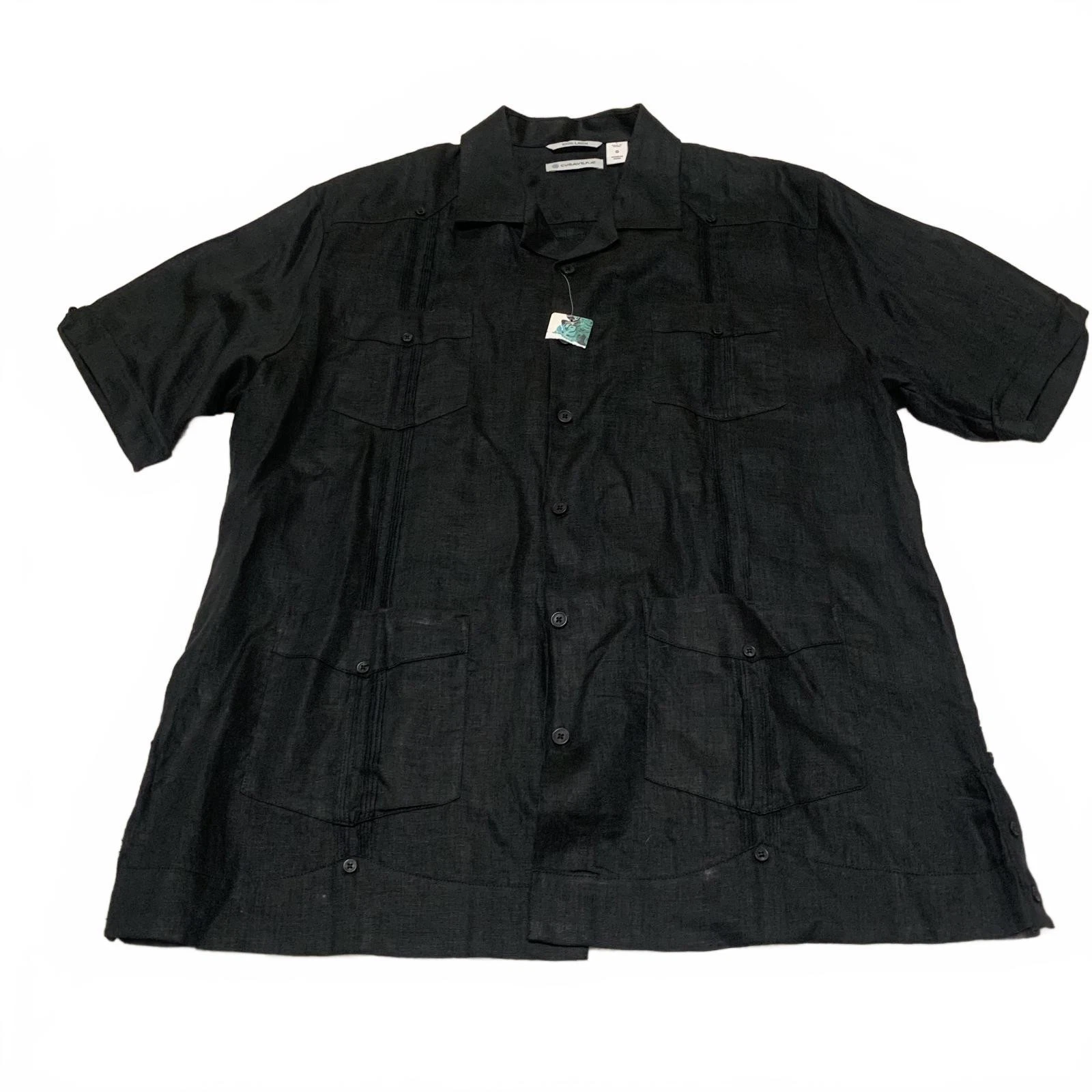 Cubavera Men's Black Linen Shirt L Short Sleeve Multi-Pocket