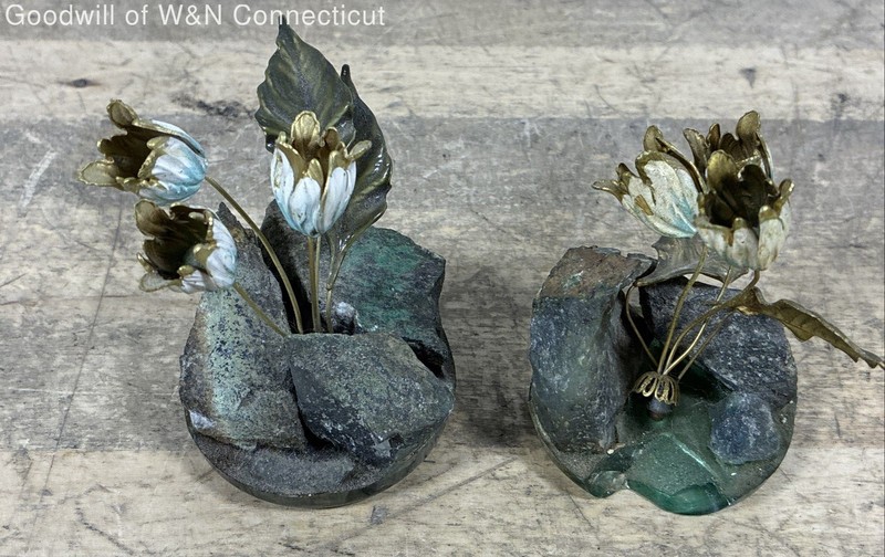 Frank Mosse Cactus Canyon Sculptures Set 2 Mixed Media Rock Flower Art Vintage