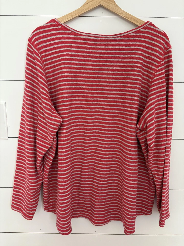 Suéter Lands' End Mujer 2X Rojo Gris Rayas Algodón Pullover Manga Larga Plus Foto 2 de 4
