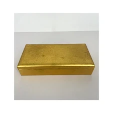 Vintage Gold Enameled Wood Trinket Box Glossy Black Interior Made in Japan