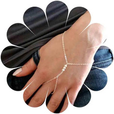 Boho Pearl Finger Ring Bracelet Silver Slave Chain Bracelet Minimalist Ring Wris