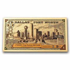 Dallas Fort Worth 1 Goldback 2025 Gold Foil Note 1/1000th Troy Oz 24KT Bullion