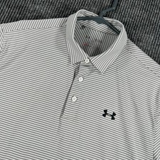 Under Armour Polo Shirt Mens XL Extra Large Gray Striped Heat Gear Loose Fit