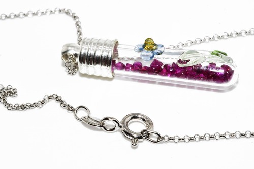 $1,200 .925 Sterling Silver 4.50CT Natural Ruby In Glass Vial Flower Necklace - Picture 7 of 7