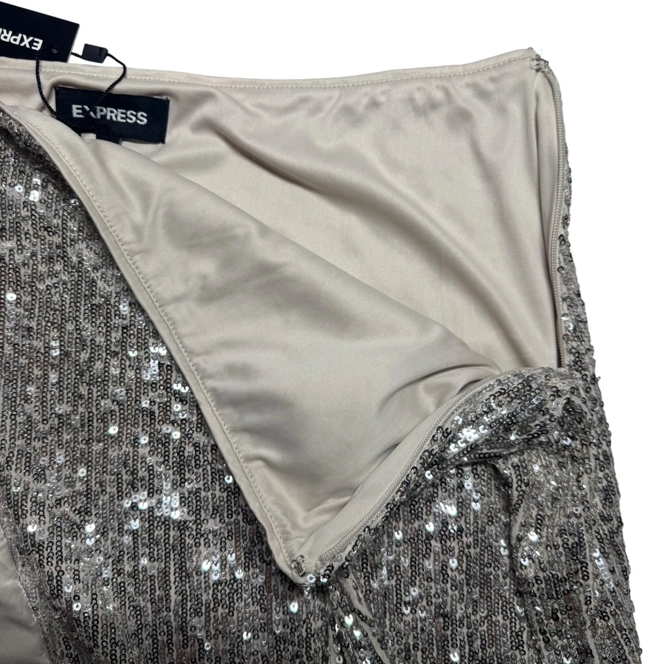Minifalda Express NUEVA CON ETIQUETAS Grande Plateada Champagne Lentejuelas Elástica Fiesta Festiva Foto 4 de 4