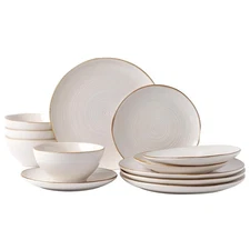 Plates and Bowls Sets for 4, 12 Pieces Stoneware Dinnerware Sets, Dishes Set,...