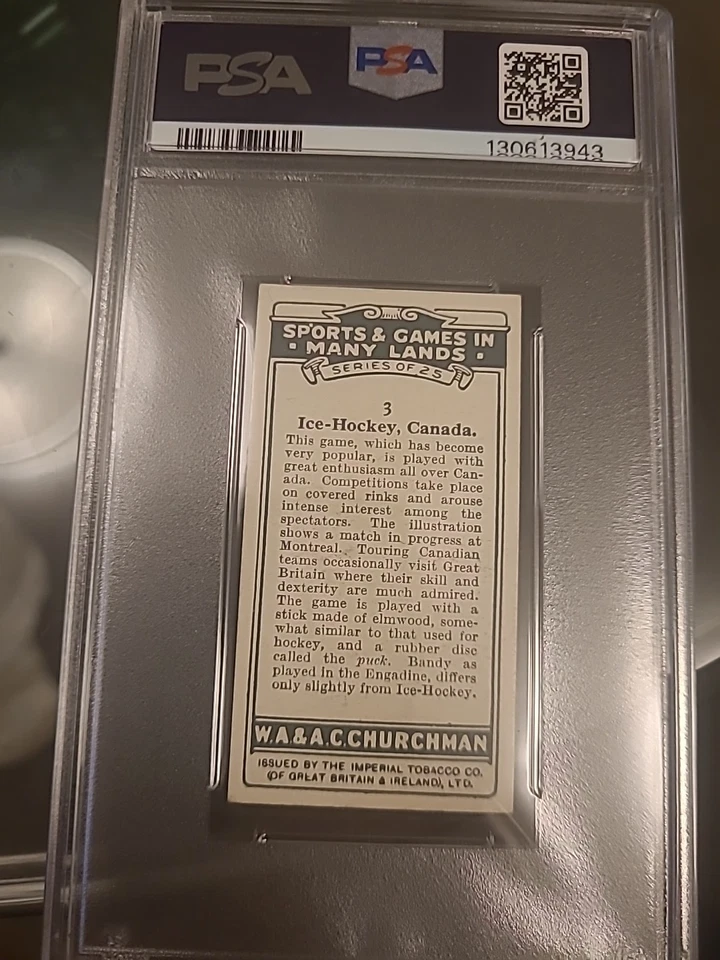 CHURCHMAN-SPORTS & GAMES IN MANY LANDS 1929-#03- ICE HOCKEY - CANADA PSA 6.5 - Image 2 of 2