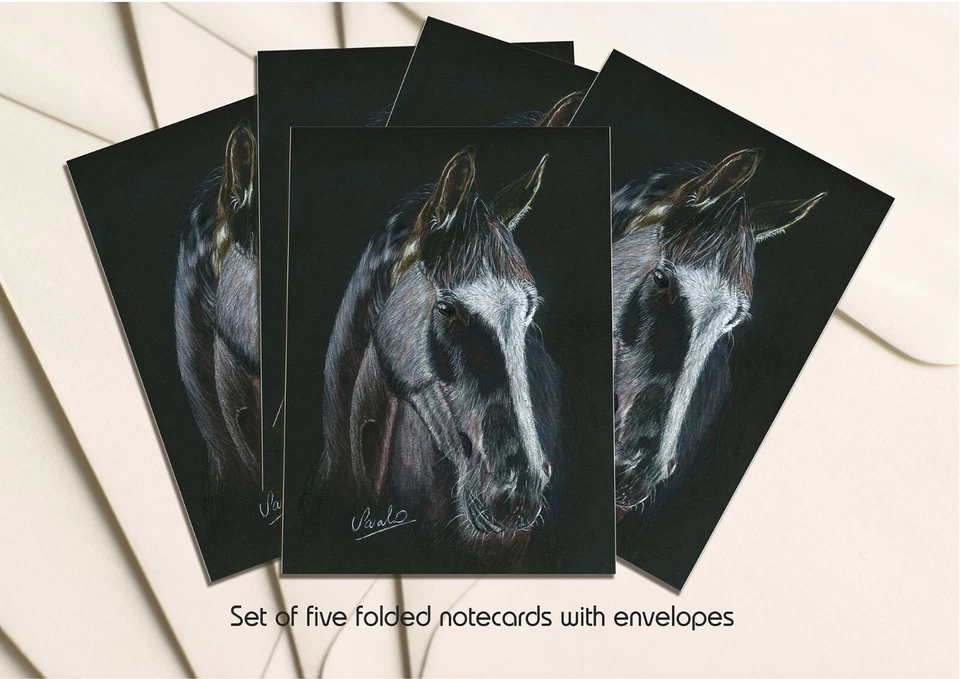 Black Horse Notecards, Pack of 5 Folded Fine Art Notecards with Envelopes - Image 2 of 4
