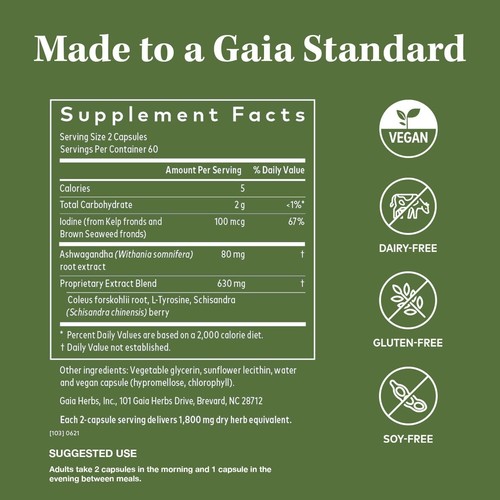 Gaia Herbs Thyroid Support 120 Vegan Liquid Phyto-Caps - Picture 2 of 2