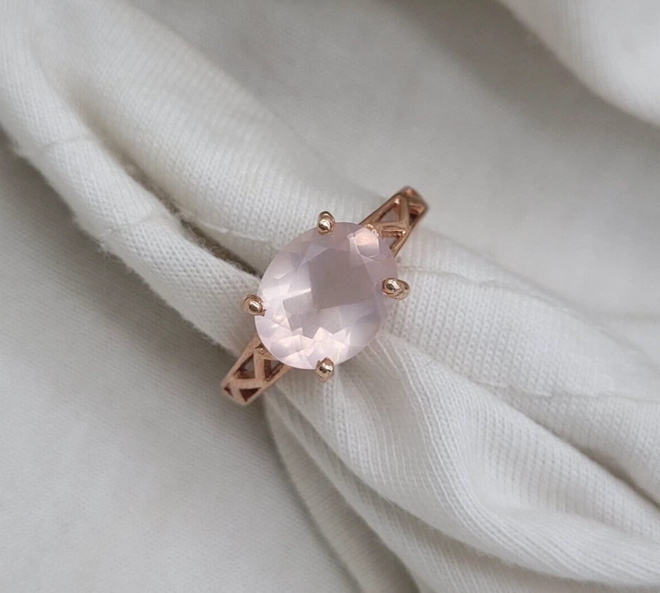 Anillo de boda de cuarzo rosa de 14 quilates con piedra de nacimiento de enero de 14 quilates regalo Foto 3 de 4