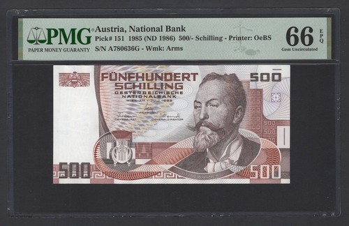 Austria 500 Schilling 1985(ND 1986) P151 Uncirculated Grade 66