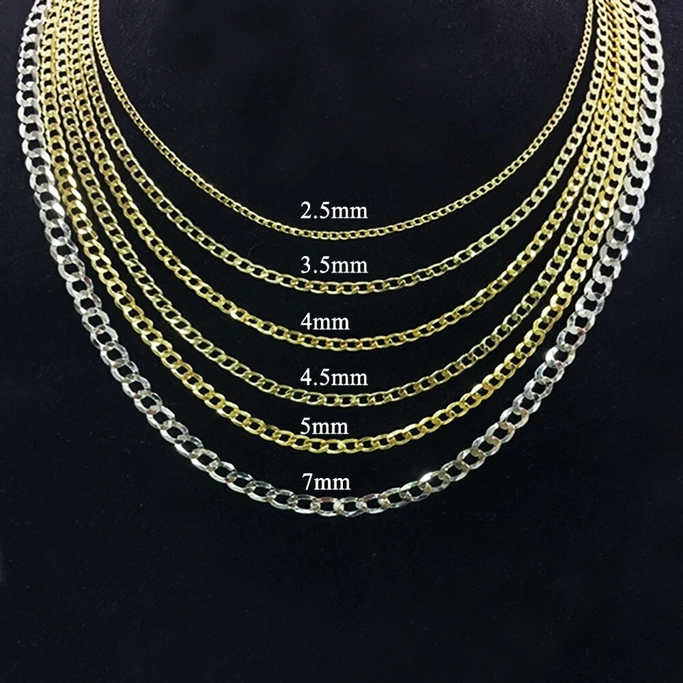 14K Real Solid Gold 2.5mm-7mm Cuban Curb Chain Necklace with Lobster Claw Clasp - Image 3 of 4