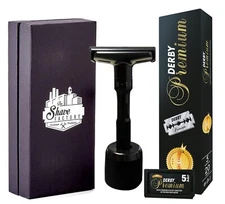 The Shave Factory Adjustable Safety Razor w 100 Derby DE Shaving Razor Blades