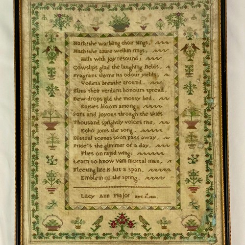 Needlework Sampler April 3rd 1834 Victorian Antique Poetry by Lucy Ann Major - Picture 2 of 19