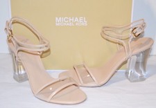 New 135 Michael Kors Tori Sandal Clear Plastic/Leather Sandal Oyster Beige