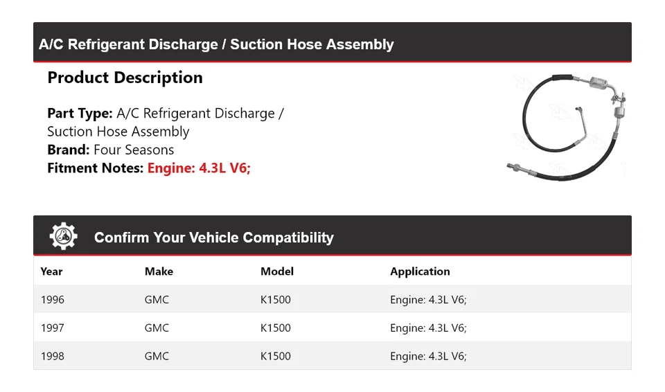 Para 1996-1998 GMC K1500 AC refrigerante descarga/mangueira de sucção conjunto 4 estações - Imagem 2 de 4