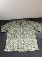 Scandia Woods Button Up Green Shirt Size XL 100% Cotton Abstract Scribble Print