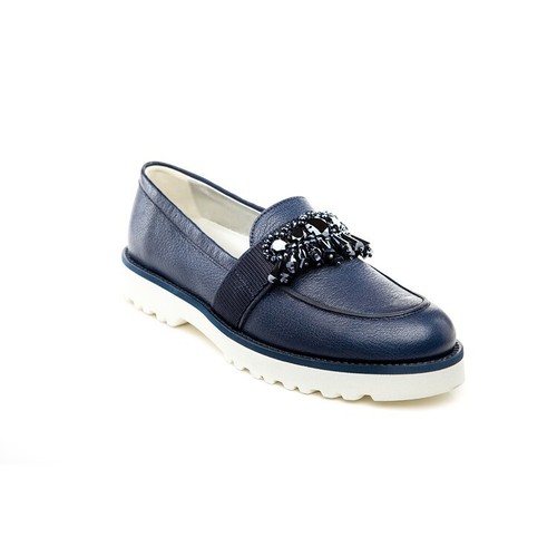 Hogan Women's H259 Route Mocassino with Crystal Details Blue Leather Size EU38.5 - Picture 2 of 3