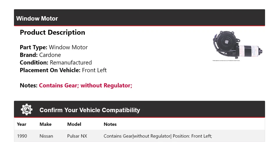 Nissan Pulsar NX 1990 motor ventana delantero izquierdo cardone Foto 2 de 4