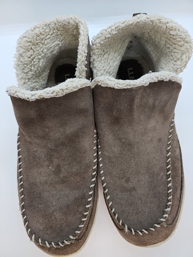 LL Bean Women's Mountain Slippers Size 10 Tan Brown Moccasin Fleece, Suede Boots - Picture 4 of 9