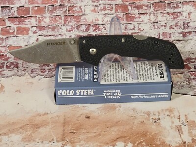 Cold Steel Voyager Medium Tri-Ad Lock Knife (3'' Stonewash) TANTO or CLIP Point