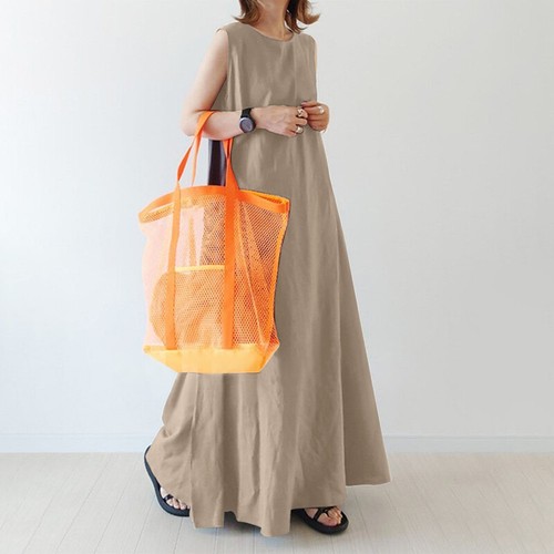 Maxi abito da donna UK Lungo Estate Senza Maniche Semplice Casual Largo Abiti da Serbatoio Base - Foto 12 di 16