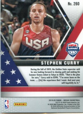 2019-20 Panini Mosaic STEPHEN CURRY USA Basketball Insert Base
