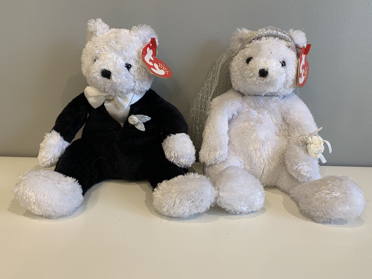 TY Beanie Babies SET OF WEDDING BEARS Bride Groom Plush 2002