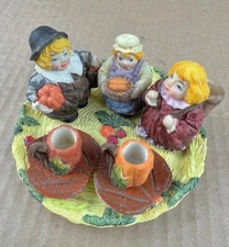 Decorative Miniature Tea Set Fall Theme Harvest Basket Pumpkins Autumn Design
