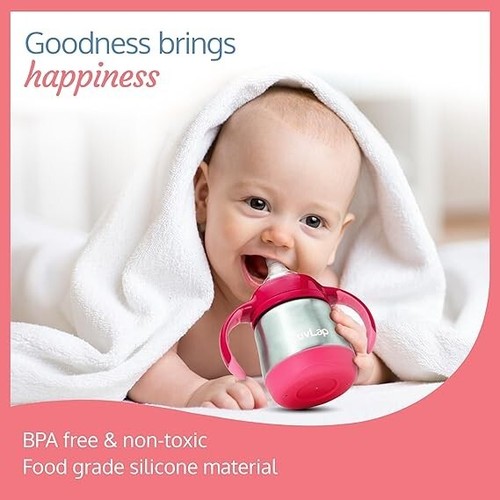 3 in 1 Baby Steel Sipper,Ergonomic Handle, Spout Weighted Straw, Pink, 3M, 240ml - Picture 7 of 7