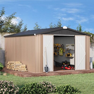 10x14 Metal Storage Shed with Lockable Doors, Large Steel Yard & Tool Shed