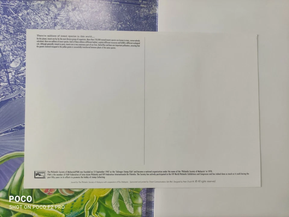 PSM Special Folder Set 1998 Malaysia Insect Imperf Sheet & Perf Stamp FDC Card - Image 4 of 4