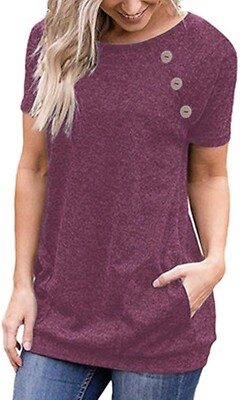 TEMOFON Women's Short Sleeve Tunic Tshirt Top Summer Casual T Shirt with Pockets