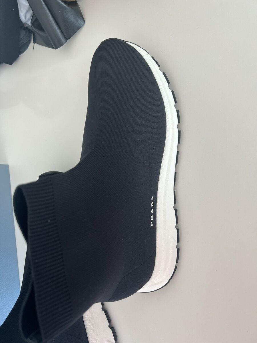 prada Men knit fabric logo sock runner high top sneaker size prada Men knit fabric logo sock runner high top sneaker size