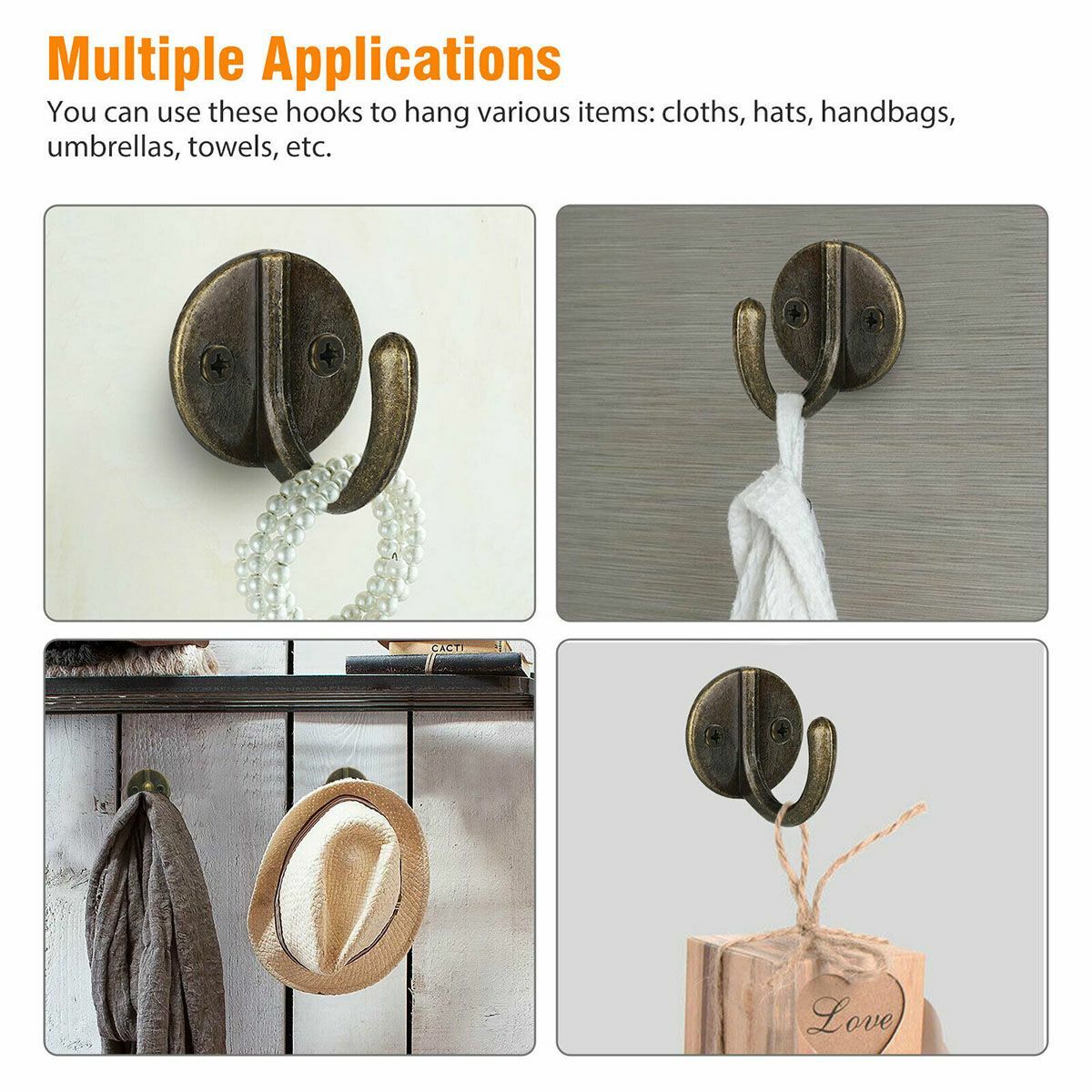 10PC Coat Hat Rustic Cast Wall Hooks Restore School