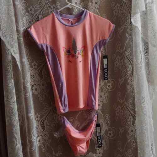 New XOXO Girls 12/14 pink purple unicorn short sleeve tankini 2 piece swimsuit
