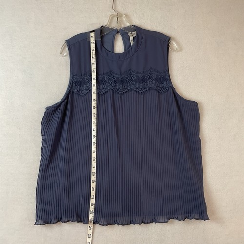LC Lauren Conrad Tank Top Women’s XXL Blue Pleated Front Lace Detail Sleeveless - Picture 4 of 13