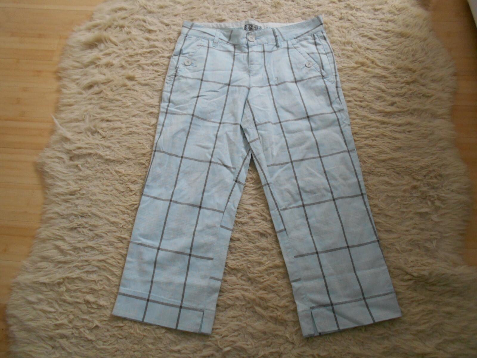 Vans Light Blue/White/Grey Checked Cotton Long Shorts - 9 (Junior Size)/UK8