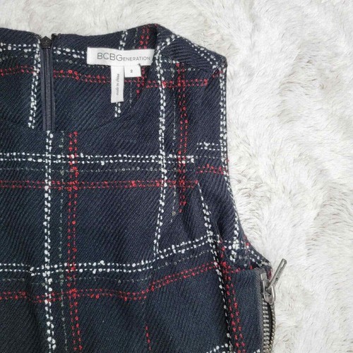 BCBGeneration Windowpane Plaid Multicolor Zipper Side Sleeveless Dress Size 2 - Picture 5 of 12