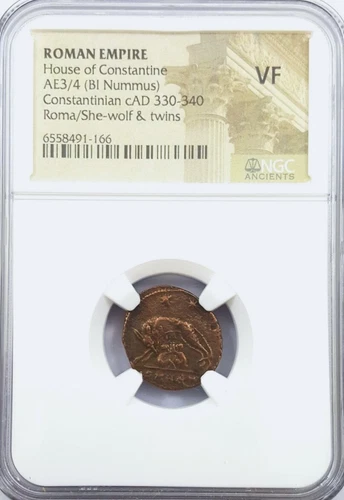A-DS6 -Roman Empire AE3/4 of Urbs Roma (AD 330-340) Nummus NGC (VF) Bronze Coin