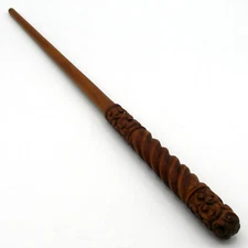 15" Hand Carved Leta LeStrange Mahogany Wood Magic Wand Witch Wicca w/Velvet Bag
