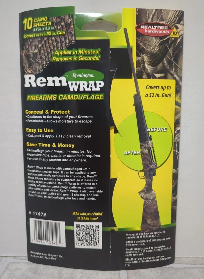 Remington Rem Wrap Real Tree Hardwoods Firearms Camouflage 10 Sheets Model 17472 - Image 2 of 2
