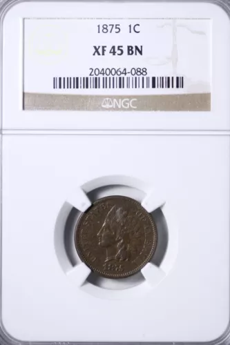 1875 Indian Head Cent Penny NGC XF45 SWCNM