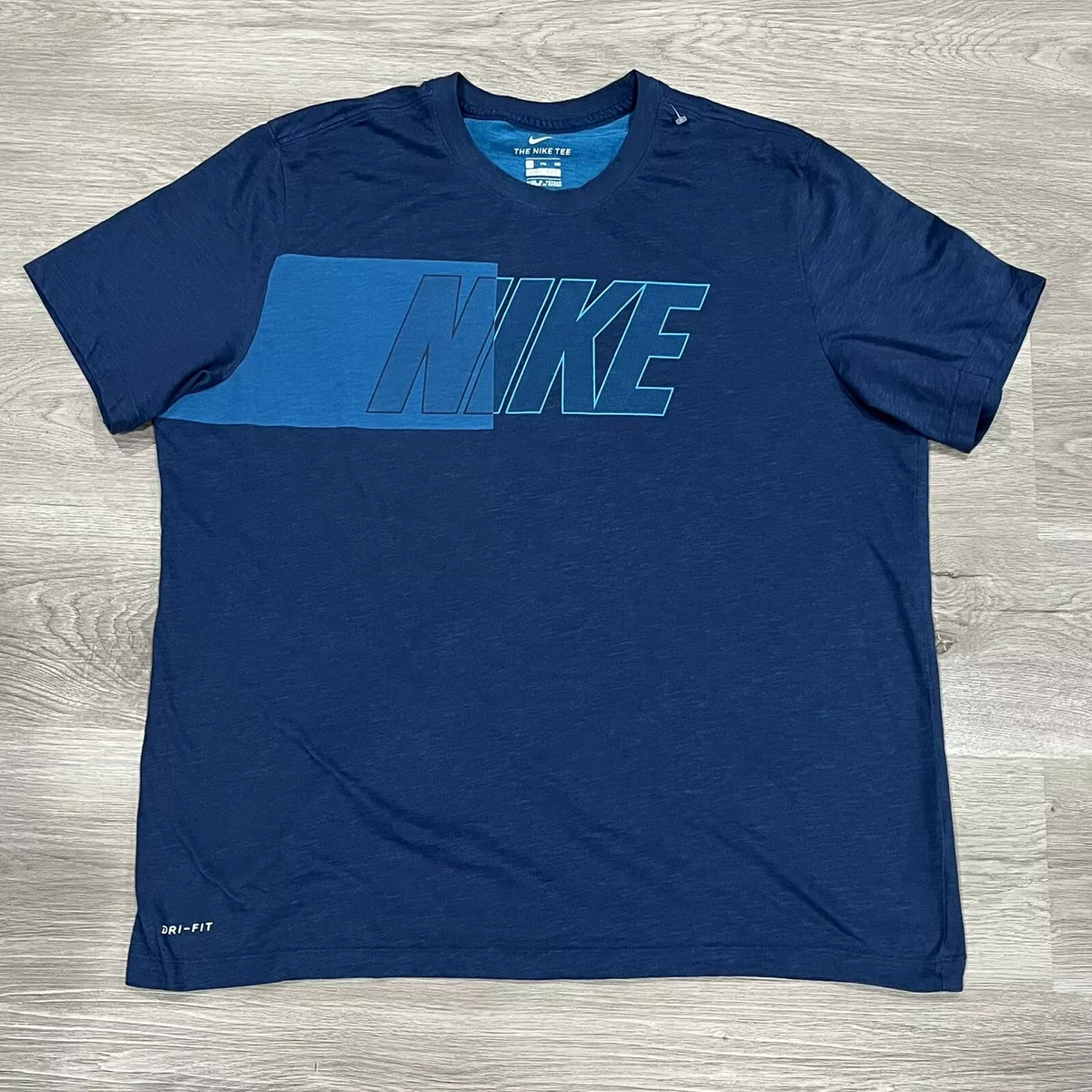 Nike Dri Fit Mens T Shirt XXL Logo Cotton Polyester Short Sleeve Blue Casual | eBay